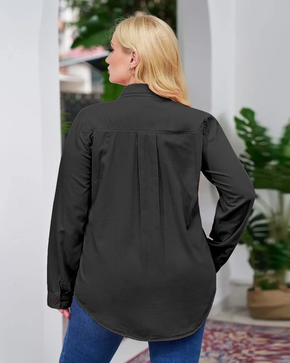 Vetinee Women's Button Down Denim Shirt Collared Casual Long Sleeve Pocket Tops