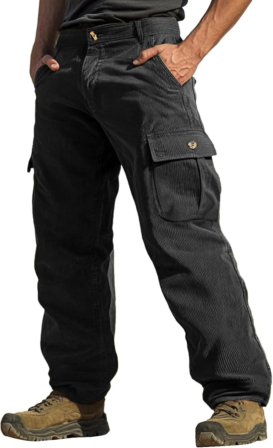 WENKOMG1 Corduroy Cargo Pants for Men Multi Pockets Straight Leg Outdoor Work Pants Retro Style Workwear