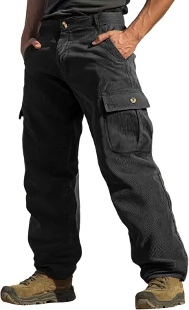 WENKOMG1 Corduroy Cargo Pants for Men Multi Pockets Straight Leg Outdoor Work Pants Retro Style Workwear