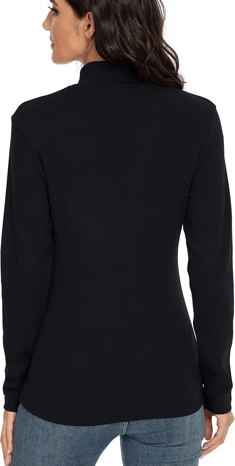 Women's Cotton Mock Turtleneck Long Sleeve Basic Thermal Top