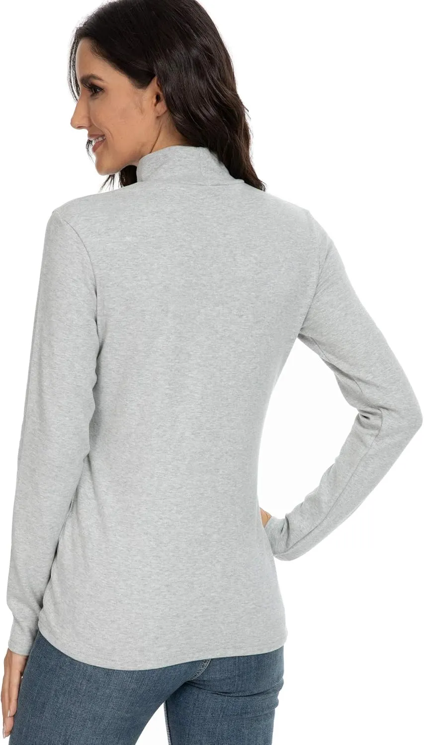 Women's Cotton Mock Turtleneck Long Sleeve Basic Thermal Top