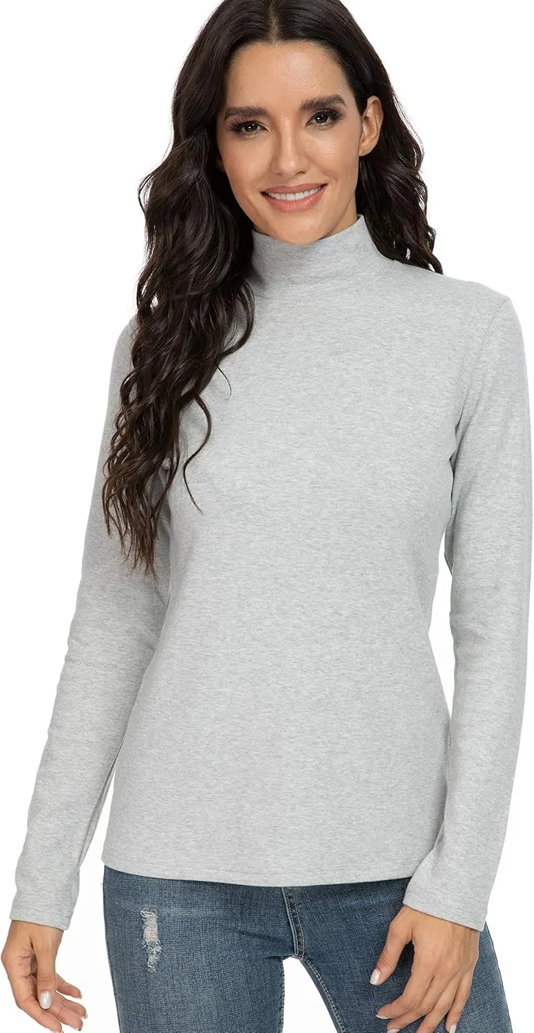 Women's Cotton Mock Turtleneck Long Sleeve Basic Thermal Top