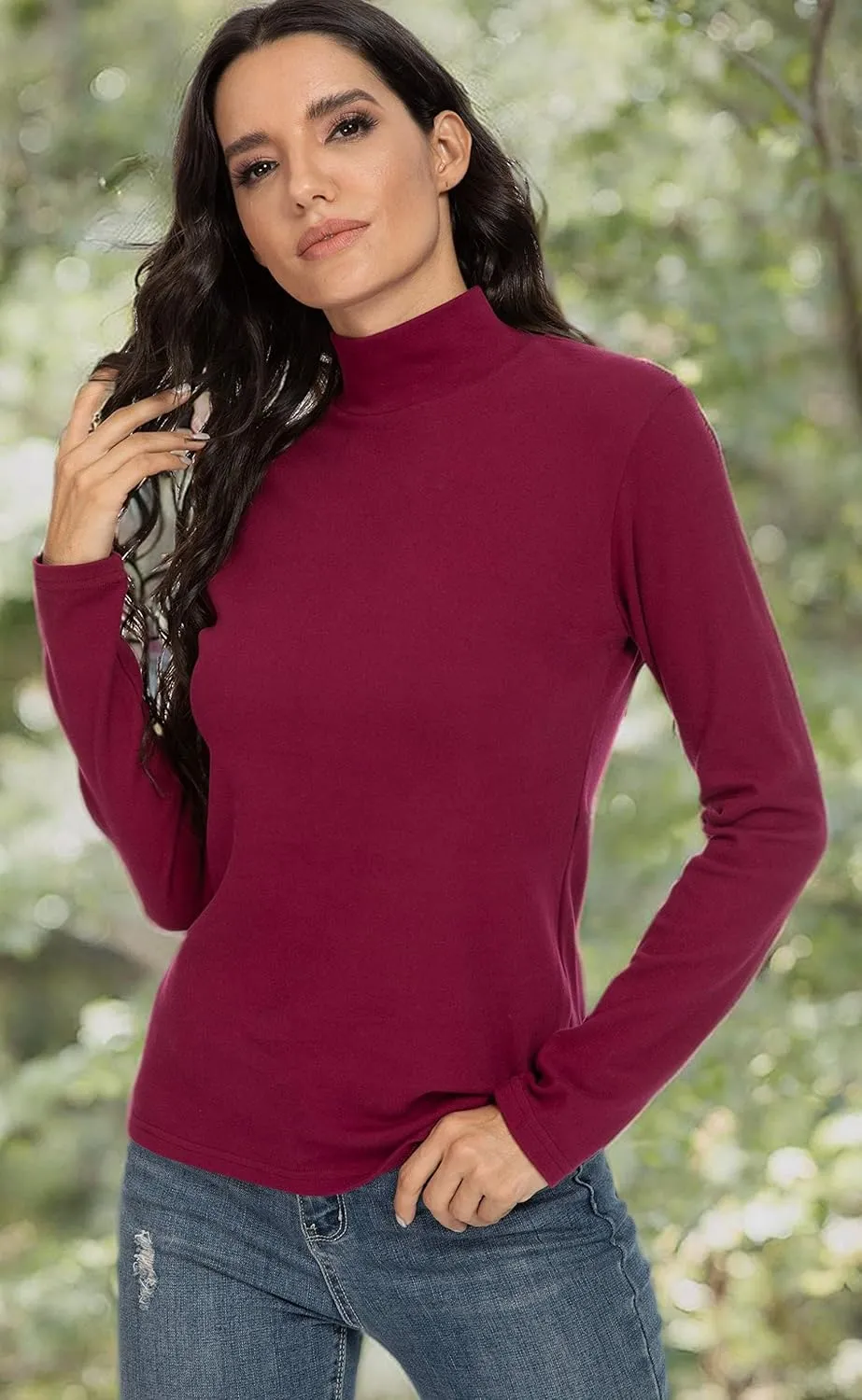 Women's Cotton Mock Turtleneck Long Sleeve Basic Thermal Top