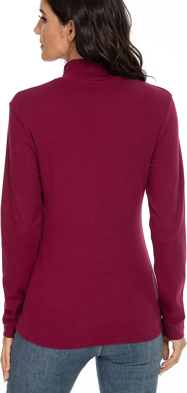 Women's Cotton Mock Turtleneck Long Sleeve Basic Thermal Top