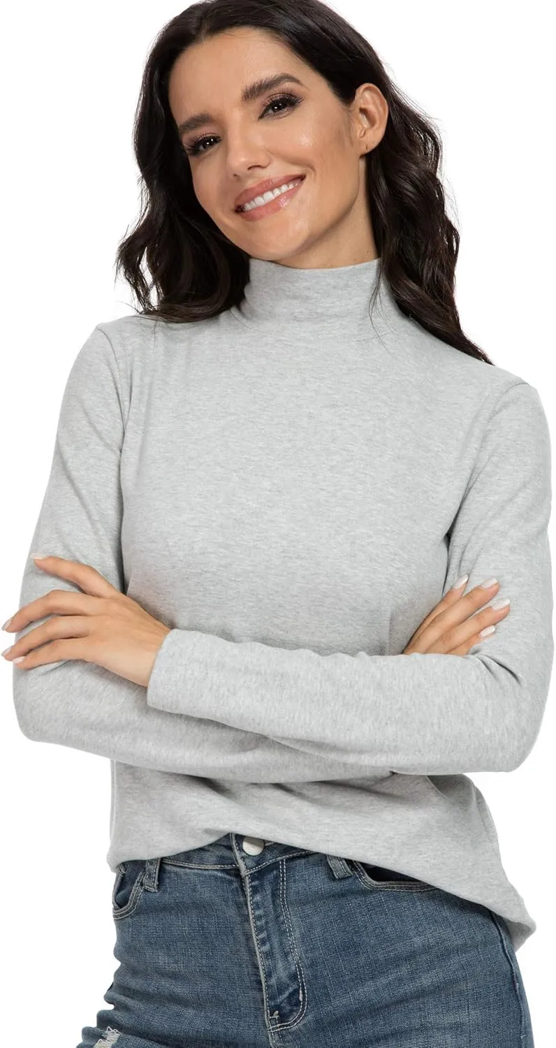 Women's Cotton Mock Turtleneck Long Sleeve Basic Thermal Top