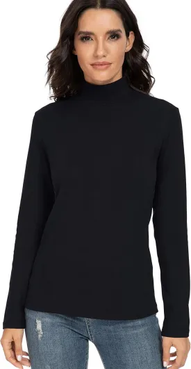 Women's Cotton Mock Turtleneck Long Sleeve Basic Thermal Top