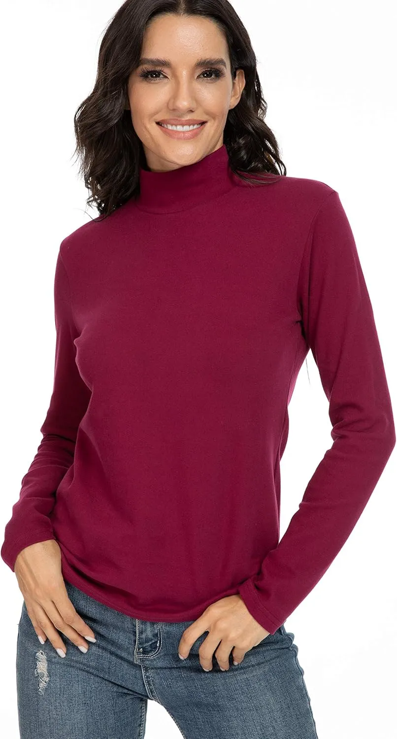 Women's Cotton Mock Turtleneck Long Sleeve Basic Thermal Top