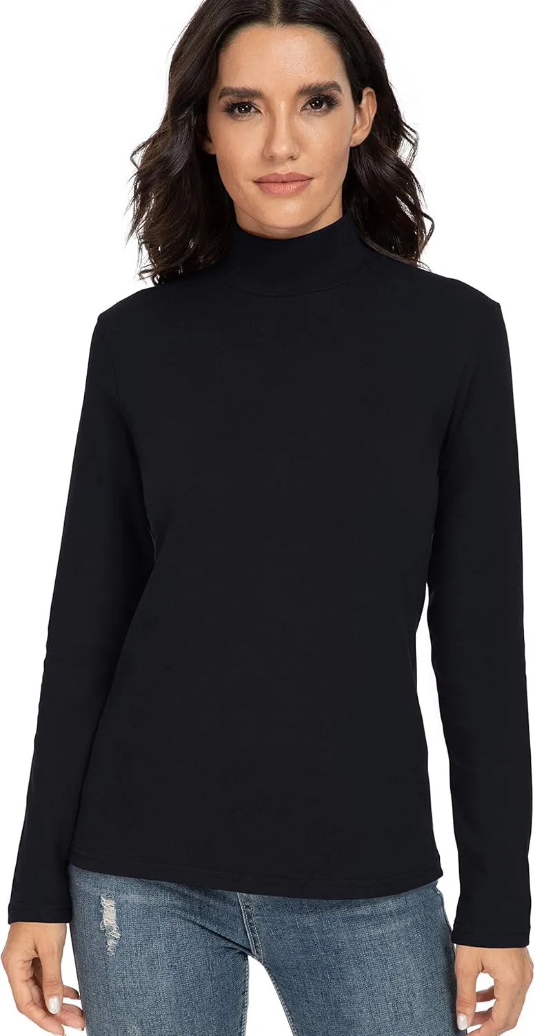 Women's Cotton Mock Turtleneck Long Sleeve Basic Thermal Top