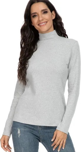 Women's Cotton Mock Turtleneck Long Sleeve Basic Thermal Top