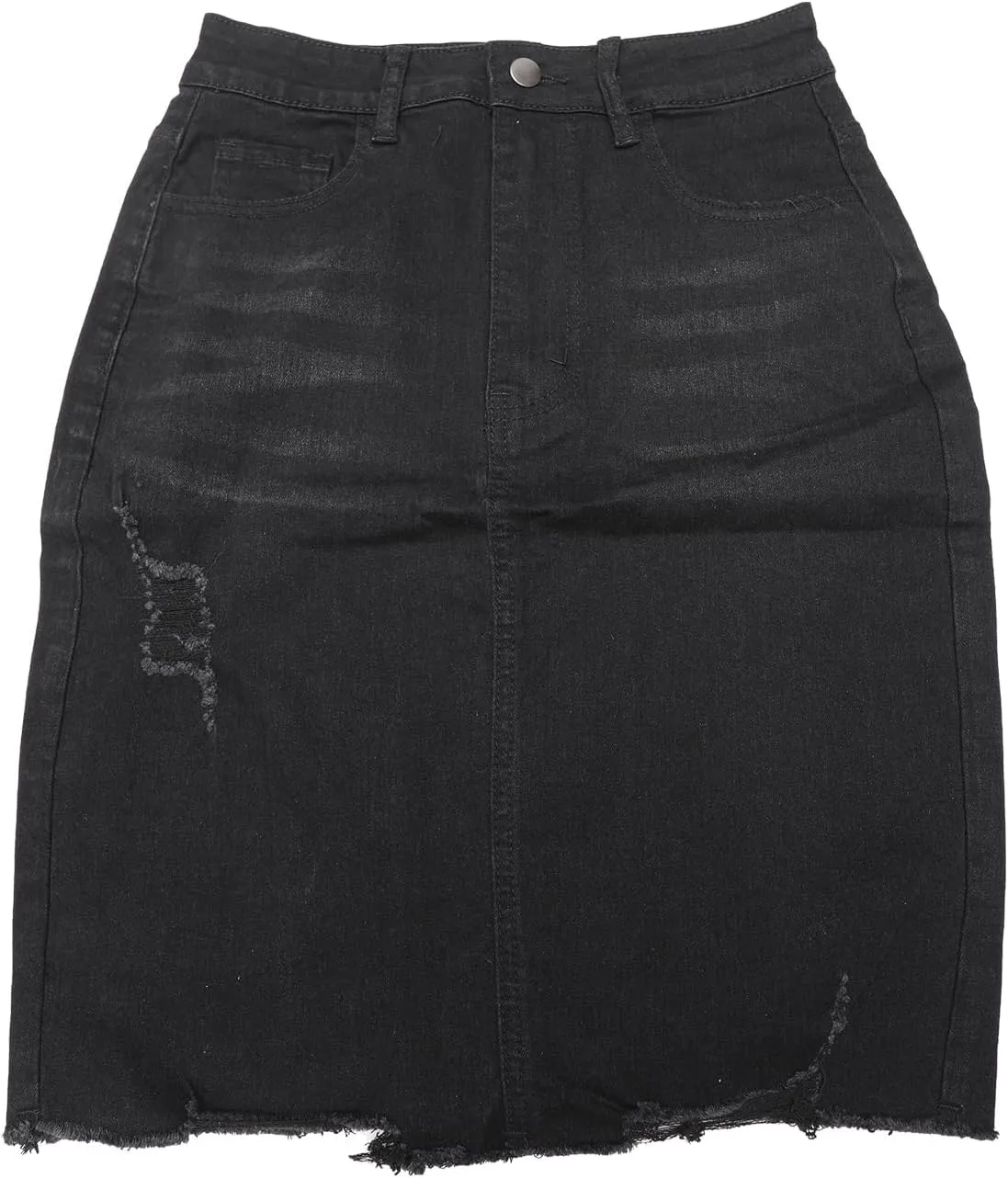 Women's Denim Skirt Stretch Denim High Waisted Raw Hem Above The Knee Pencil Skirt Jean Skirts
