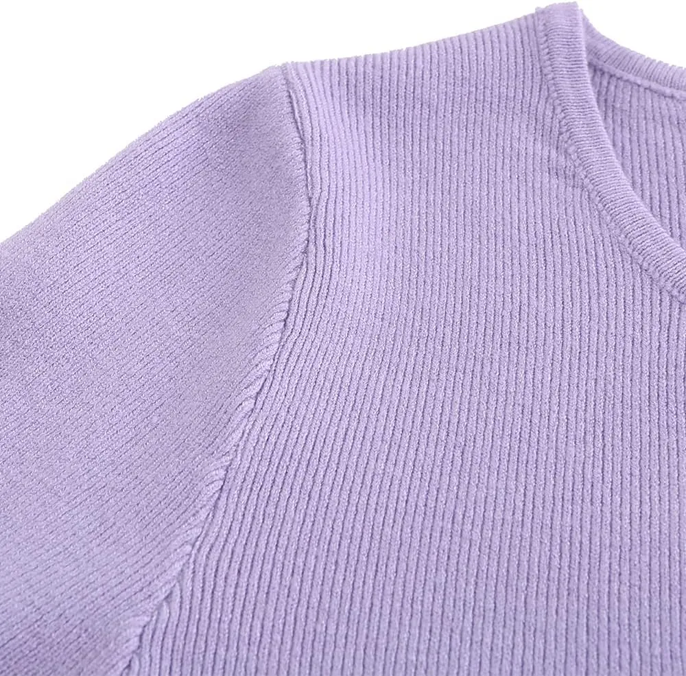 Women's Knee Length Long Sleeve Knitted Ribbed Screw Neck Bodycon Winter Sweater Dresses 2616