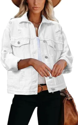 Womens Long Sleeve Washed Button Down Basic Denim Jacket With Pockets