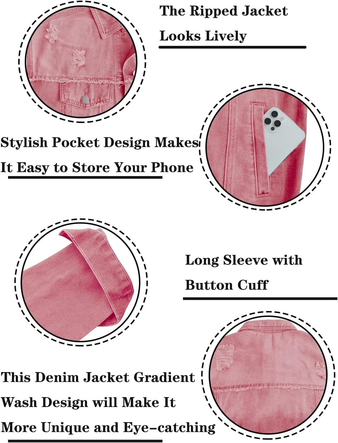 Womens Long Sleeve Washed Button Down Basic Denim Jacket With Pockets