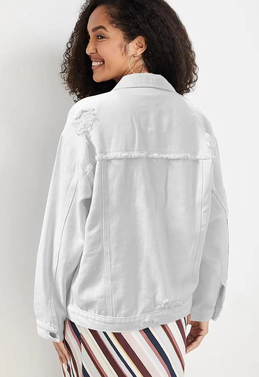 Womens Long Sleeve Washed Button Down Basic Denim Jacket With Pockets