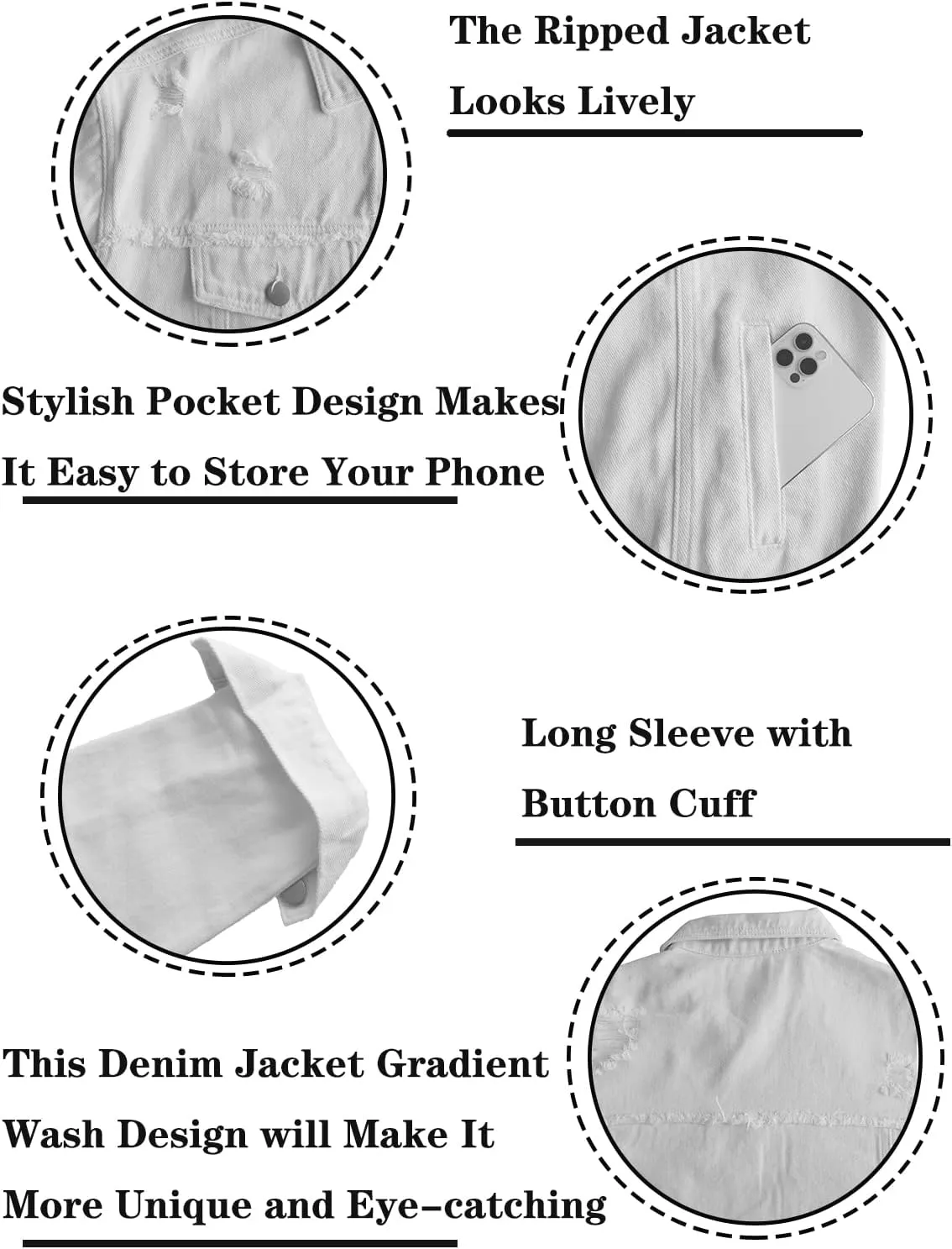Womens Long Sleeve Washed Button Down Basic Denim Jacket With Pockets