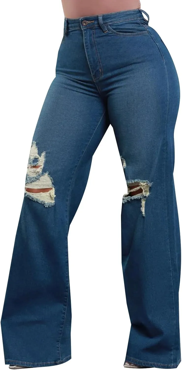 Women's Ripped Trendy Skinny Slim Fit Jeans Distressed Stretchy Denim Pants