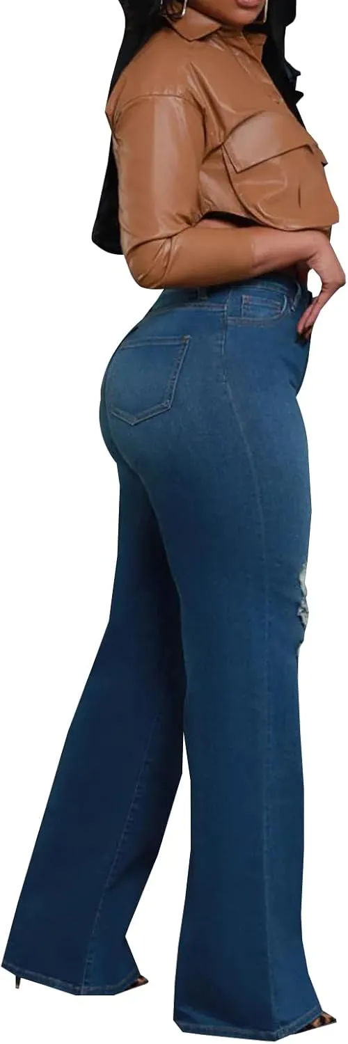Women's Ripped Trendy Skinny Slim Fit Jeans Distressed Stretchy Denim Pants