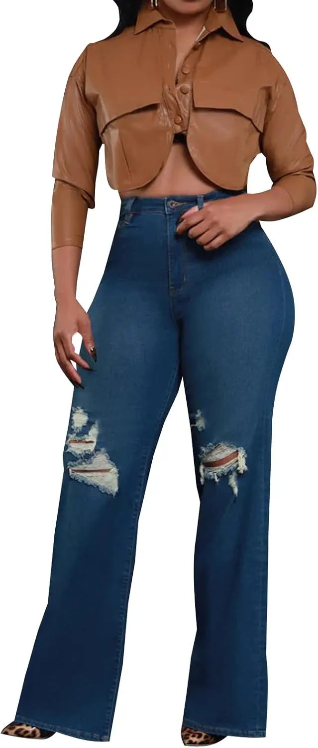 Women's Ripped Trendy Skinny Slim Fit Jeans Distressed Stretchy Denim Pants