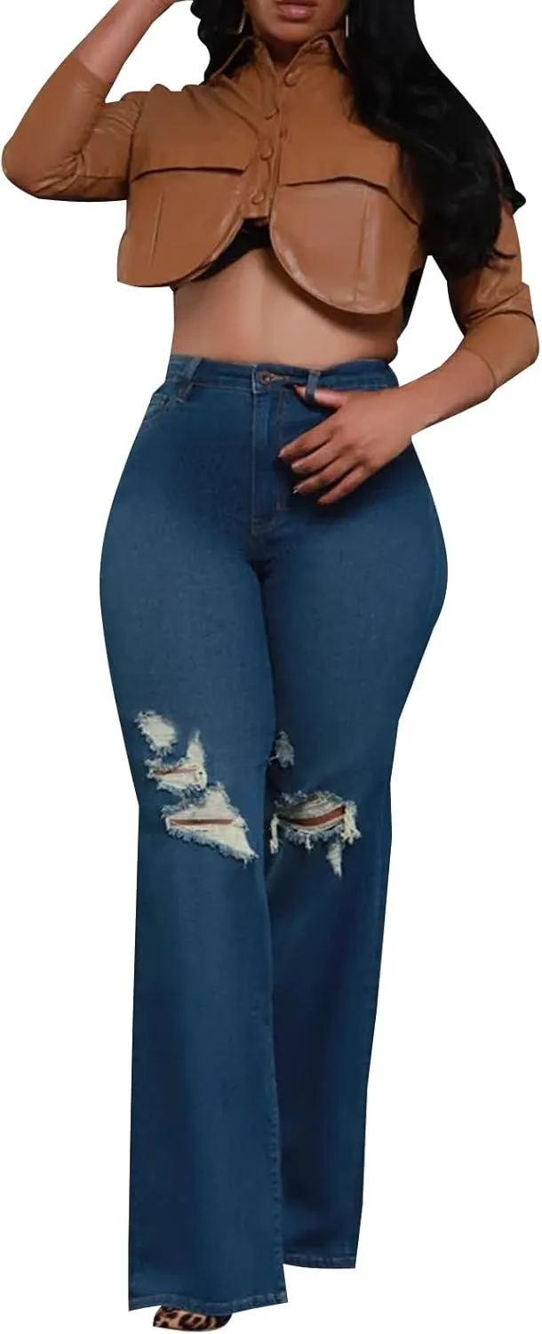 Women's Ripped Trendy Skinny Slim Fit Jeans Distressed Stretchy Denim Pants