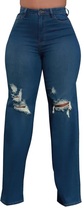 Women's Ripped Trendy Skinny Slim Fit Jeans Distressed Stretchy Denim Pants